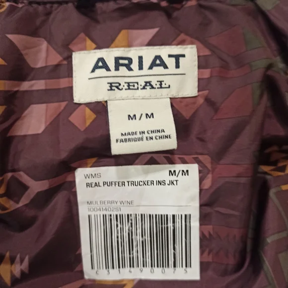 Ariat Women's REAL Puffer Trucker Jacket, Mulberry Wine Size Medium